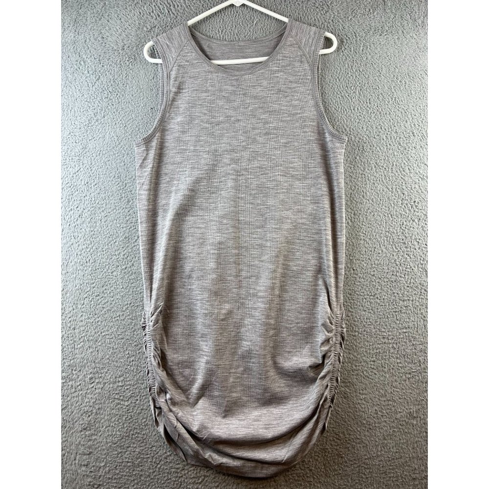 Lululemon In The Flow Dress 10 Heathered Gray Stretch Ruched Seamless Tank